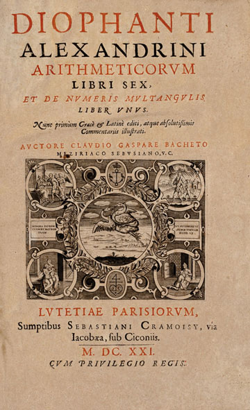 Portada de una edición de 1621 de *Arithmetica* de Diofanto.