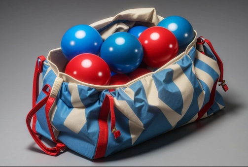 Bolas azules y rojas.